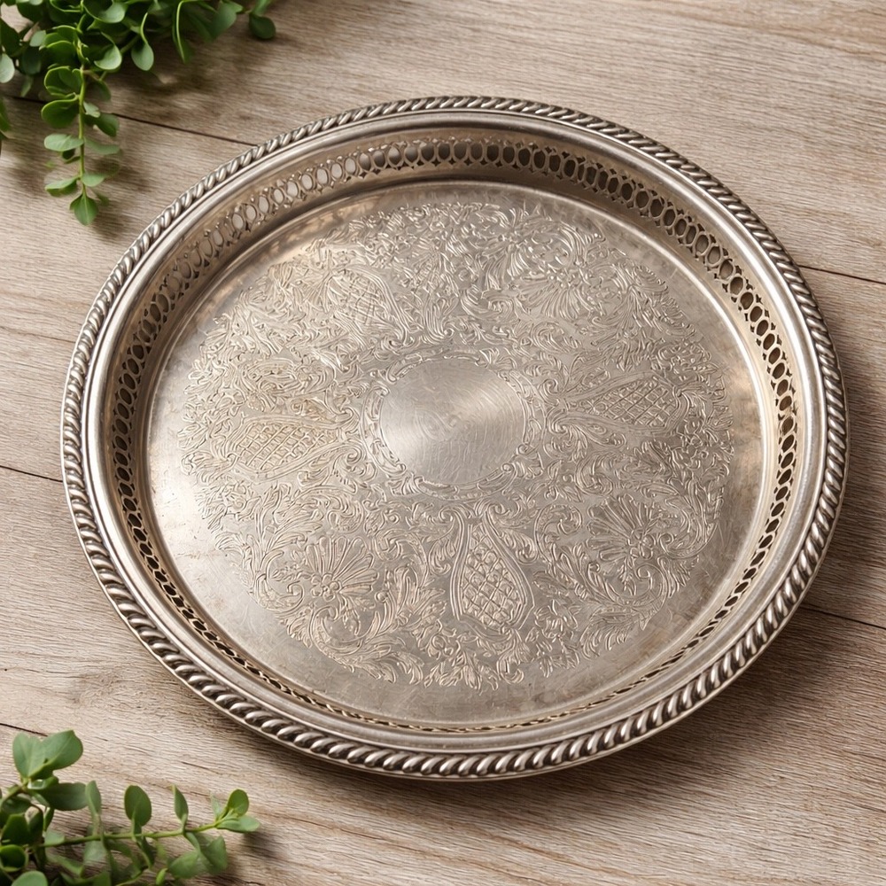 F.B. Rogers Silverplate Tray Ornate Pierced Edge 10" Vintage Decor